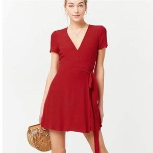 red wrap dress